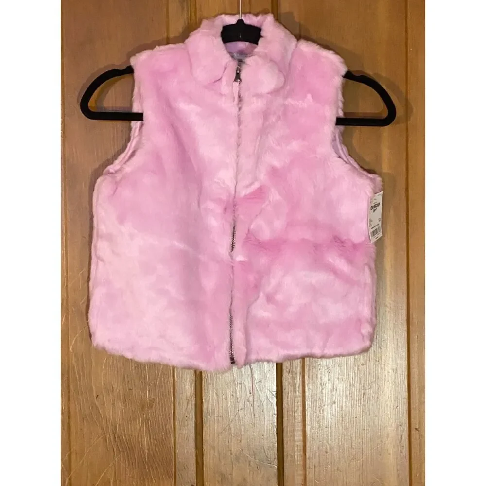 OshKosh B'gosh Girls Pink Faux Fur Zip Vest Size 12 Months NWT Soft Plush Winter
